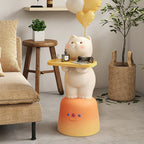 Lumendat Modern Art Deco Kids Cat Rectangular Resin Metal Wood End Table 1-Tray With LED Light For Bedroom Lumendat