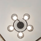 Modern Mid-century Round Electroplated Glass Stainless Steel Carbon Steel 5-light Semi-flush Mount Ceiling Light for Living Room