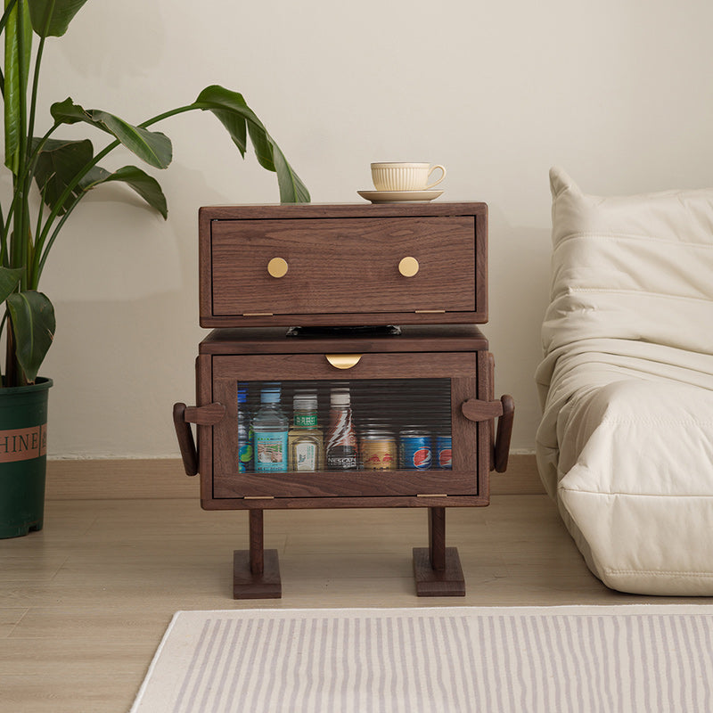 Lumendat Contemporary Creative Kids Robot Rectangular Cubic Wood Nightstand Swivel 2-Cabinet For Bedroom Lumendat