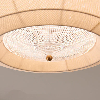 Traditional Japanese Round Hardware Fabric Crystal LED Flush Mount Ceiling Light For Bedroom