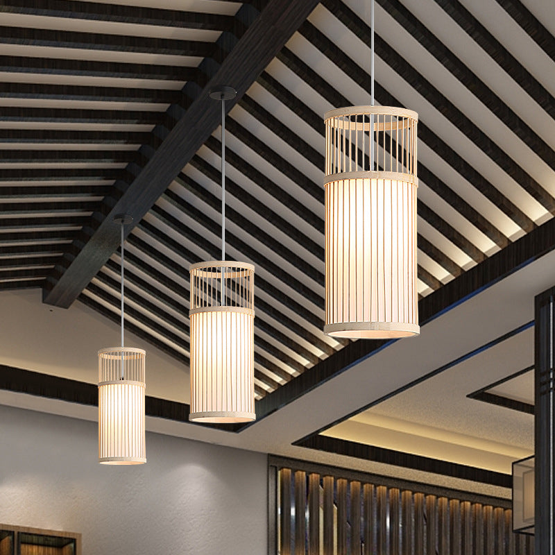 Japanese Zen Bamboo Weaving Lantern 1-light Pendant Light BulbSquare