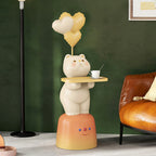 Lumendat Modern Art Deco Kids Cat Rectangular Resin Metal Wood End Table 1-Tray With LED Light For Bedroom Lumendat