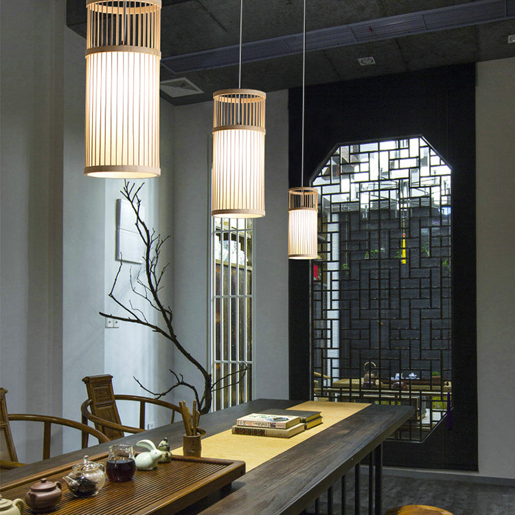 Japanese Zen Bamboo Weaving Lantern 1-light Pendant Light BulbSquare