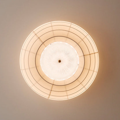 Traditional Japanese Round Hardware Fabric Crystal LED Flush Mount Ceiling Light For Bedroom