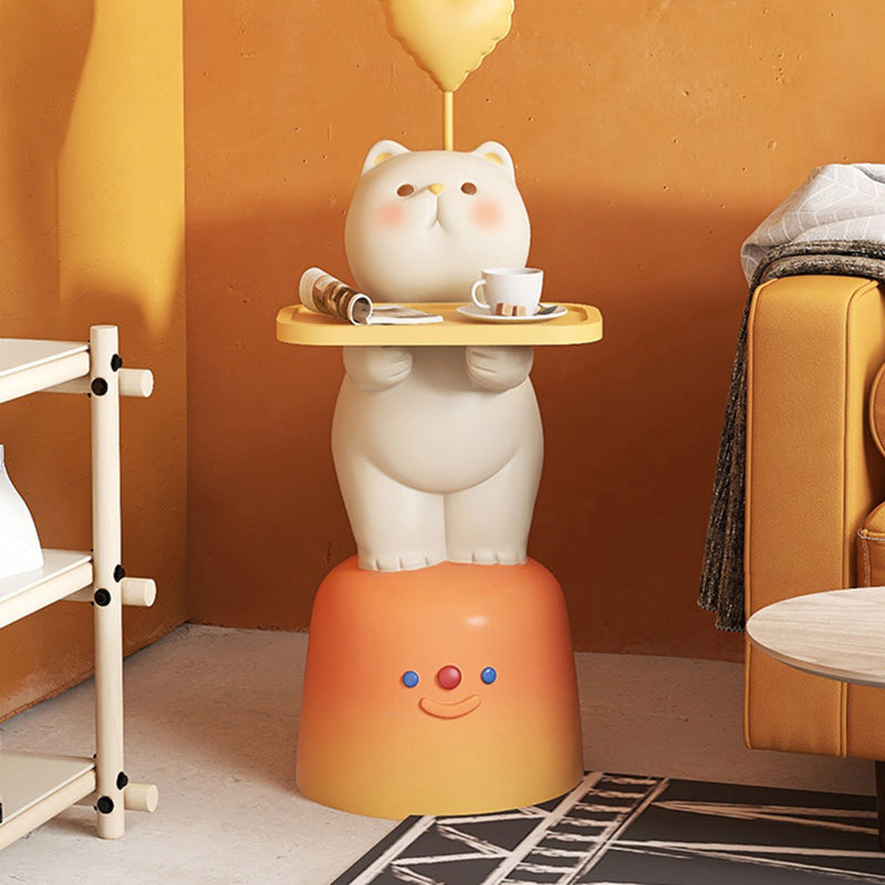Lumendat Modern Art Deco Kids Cat Rectangular Resin Metal Wood End Table 1-Tray With LED Light For Bedroom Lumendat