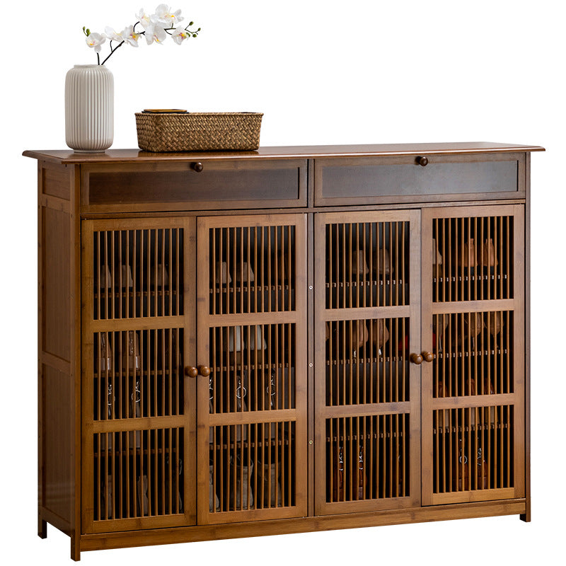 Traditional Rustic Rectangular Bamboo Medium Density Fiberboard Shoe Storage 2-Cabinet For Entryways Lumendat