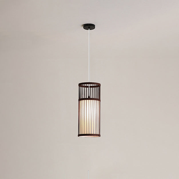 Japanese Zen Bamboo Weaving Lantern 1-light Pendant Light BulbSquare