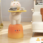 Lumendat Modern Art Deco Kids Cat Rectangular Resin Metal Wood End Table 1-Tray With LED Light For Bedroom Lumendat