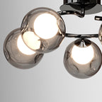 Modern Mid-century Round Electroplated Glass Stainless Steel Carbon Steel 5-light Semi-flush Mount Ceiling Light for Living Room