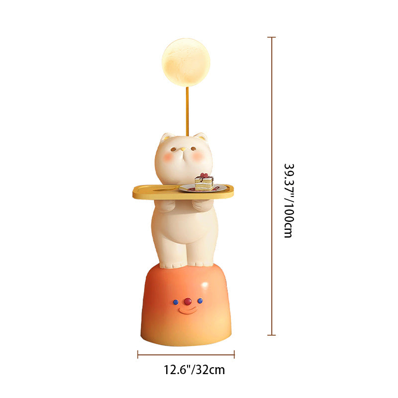 Lumendat Modern Art Deco Kids Cat Rectangular Resin Metal Wood End Table 1-Tray With LED Light For Bedroom Lumendat