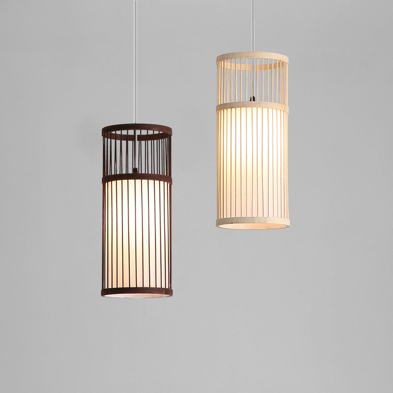 Japanese Zen Bamboo Weaving Lantern 1-light Pendant Light BulbSquare
