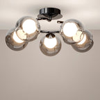 Modern Mid-century Round Electroplated Glass Stainless Steel Carbon Steel 5-light Semi-flush Mount Ceiling Light for Living Room
