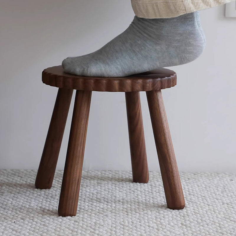 Lumendat Contemporary Creative Round Cookie-Shaped Black Walnut Solid Wood Kids Low Stool For Living Room Lumendat
