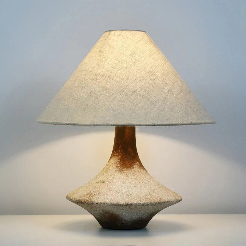 Wabi-Sabi Vintage Cone Vase Base Ceramic Fabric 1-Light Table Lamp Lumendat