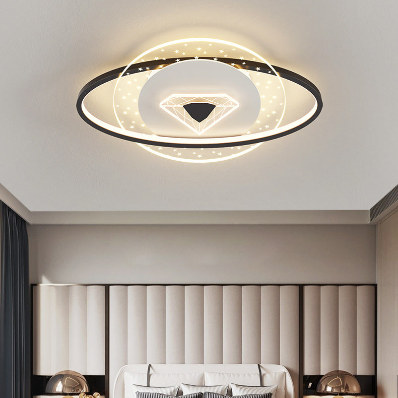 Lumendat Contemporary Creative Kids Round Circle Diamond Iron Acrylic LED Flush Mount Ceiling Light For Bedroom Lumendat