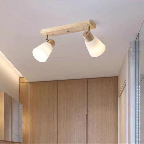 Traditional Vintage Wood Glass Trumpet Shade 1/2/3/4-light Semi-flush Mount Ceiling Light for Living Room