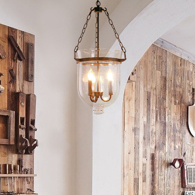 Traditional Rustic Round Glass Bucket Iron Candelabra 3-light Chandelier for Living Room