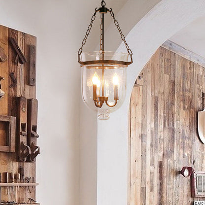 Traditional Rustic Round Glass Bucket Iron Candelabra 3-light Chandelier for Living Room