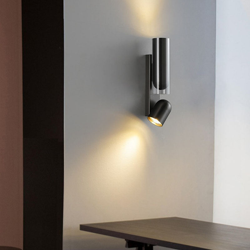 Modern Minimalist Rotatable Cylinder Metal Glass 2-Light Wall Sconce Lamp For Bedroom Lumendat