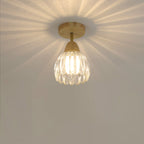 Japanese Vintage Wood Glass Cone Flower 1-light Semi-flush Mount Ceiling Light