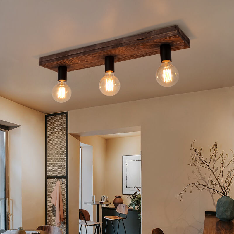 Retro Creative Solid Wood Glass Lampshade 3-light Flush Mount Ceiling Light