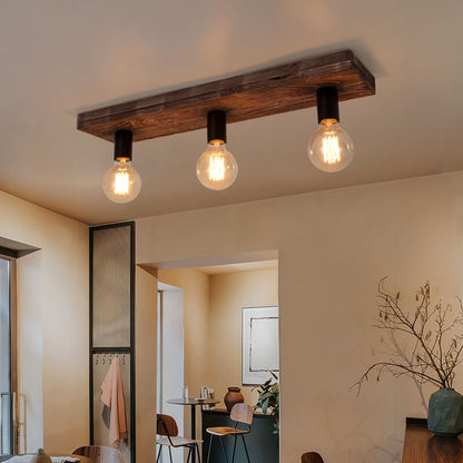 Retro Creative Solid Wood Glass Lampshade 3-light Flush Mount Ceiling Light