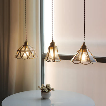 Japanese Vintage Cone Geometric Glass Copper 1-light Pendant Light