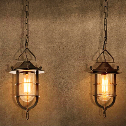 Traditional Vintage Birdcage Boatyard Iron Glass 1-light Pendant Light for Living Room