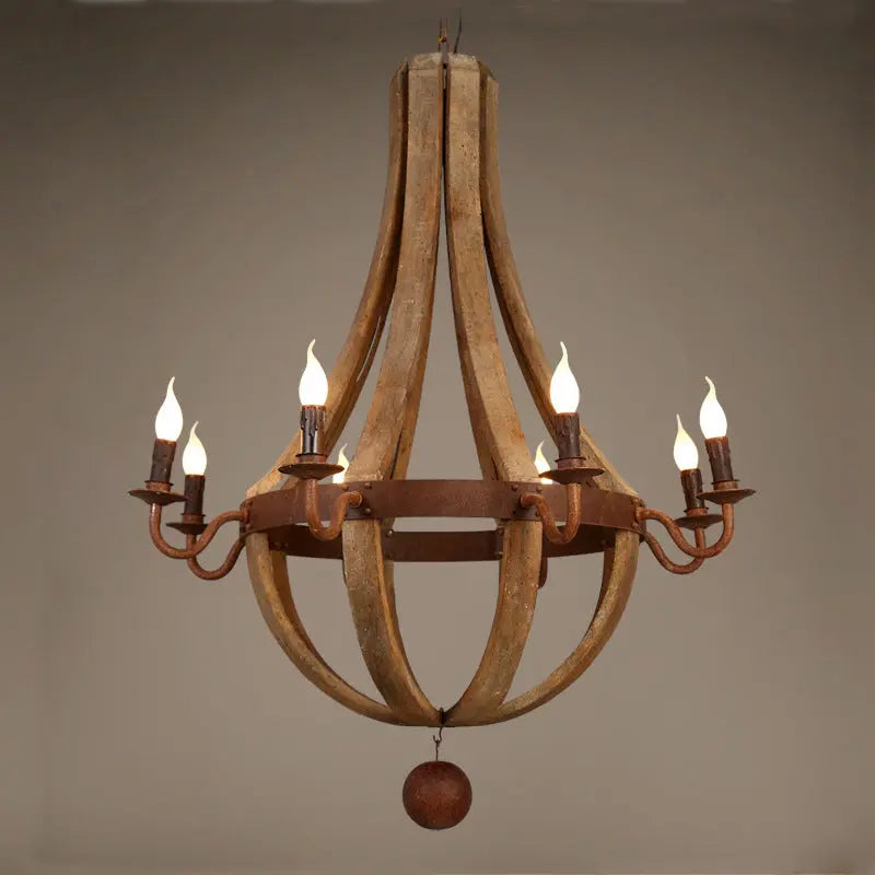 Traditional Rustic Round Branch Candle Holder Wooden Iron 5/6/8 Light Chandelier for Living Room Lumendat