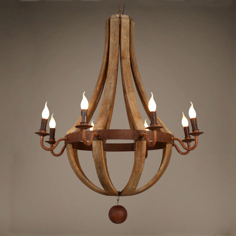 Traditional Rustic Round Branch Candle Holder Wooden Iron 5/6/8 Light Chandelier for Living Room