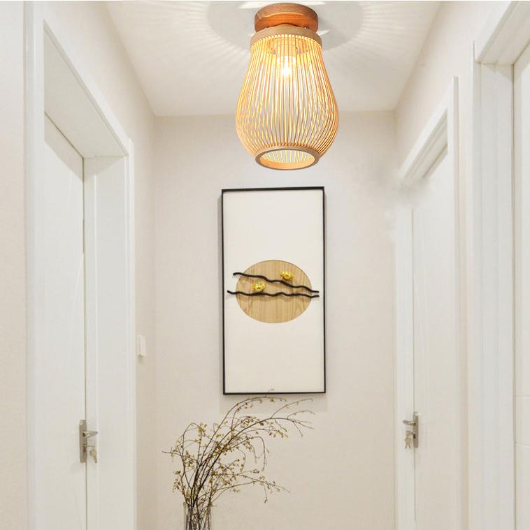 Modern Minimalist Creative Bamboo Weaving Flush Mount Ceiling Lamp Lumendat
