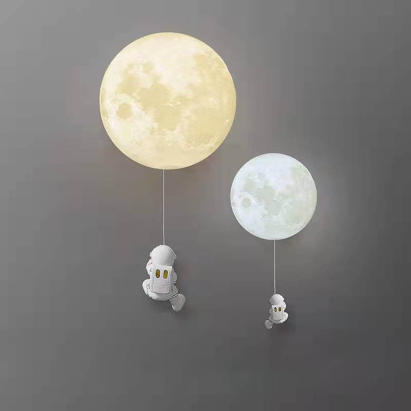 Lumendat Contemporary Creative 3D Printed Moon Shade Resin Astronaut 1-Light Wall Sconce Lamp For Bedroom Lumendat