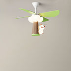 Lumendat Contemporary Creative Kids PVC Iron Wood Tree Bear LED Semi-Flush Mount Ceiling Fan Light For Bedroom Lumendat
