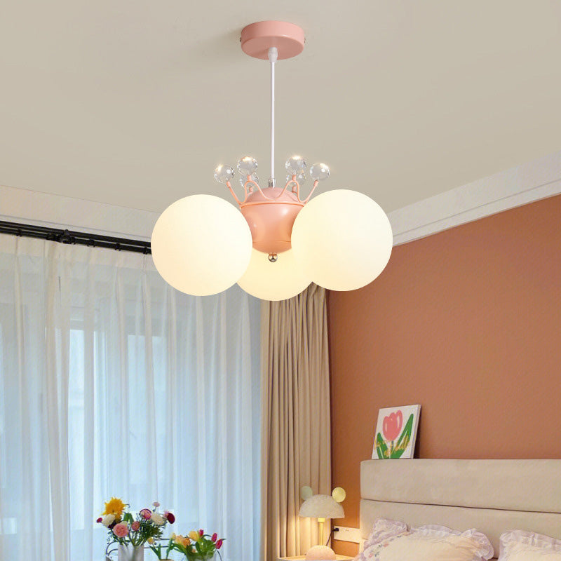 Lumendat Contemporary Creative Cream Hardware Crystal Decor PE Round Shade 3-Light Kids Chandelier For Living Room Lumendat