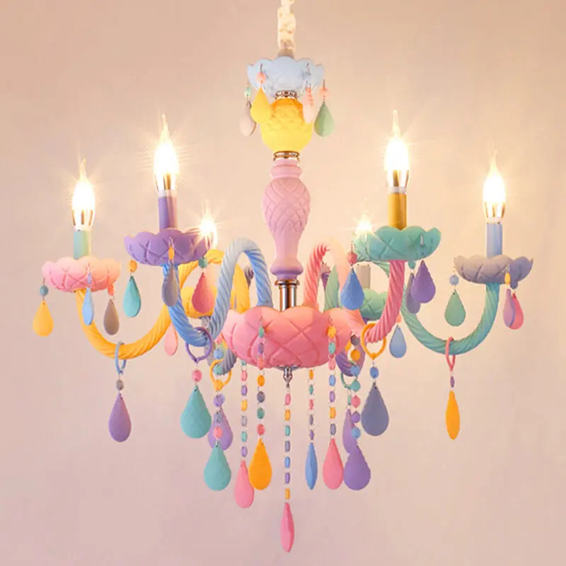 Modern Children's Princess Macaroon Candelabra Crystal Glass 5/6/8/10/12/15 Light Chandelier Lumendat