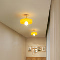 Modern Minimalist Round Wood Glass 1-Light Semi-Flush Mount Ceiling Light For Living Room