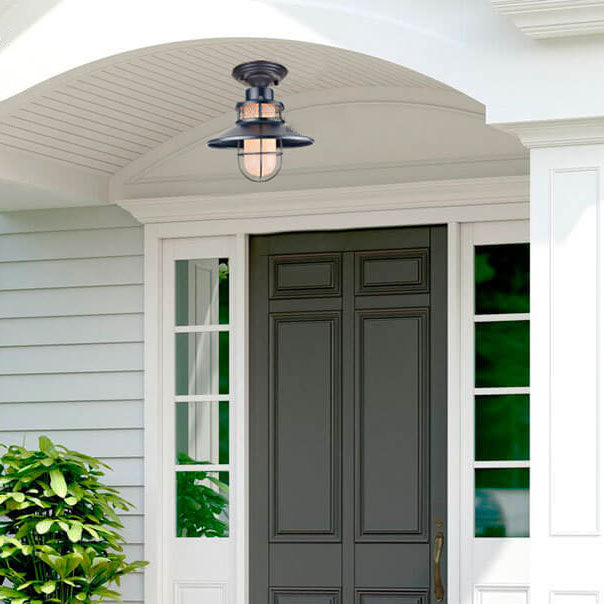 Outdoor Waterproof Iron Frosted Glass 1-Light Semi-Flush Mount Ceiling Light Lumendat