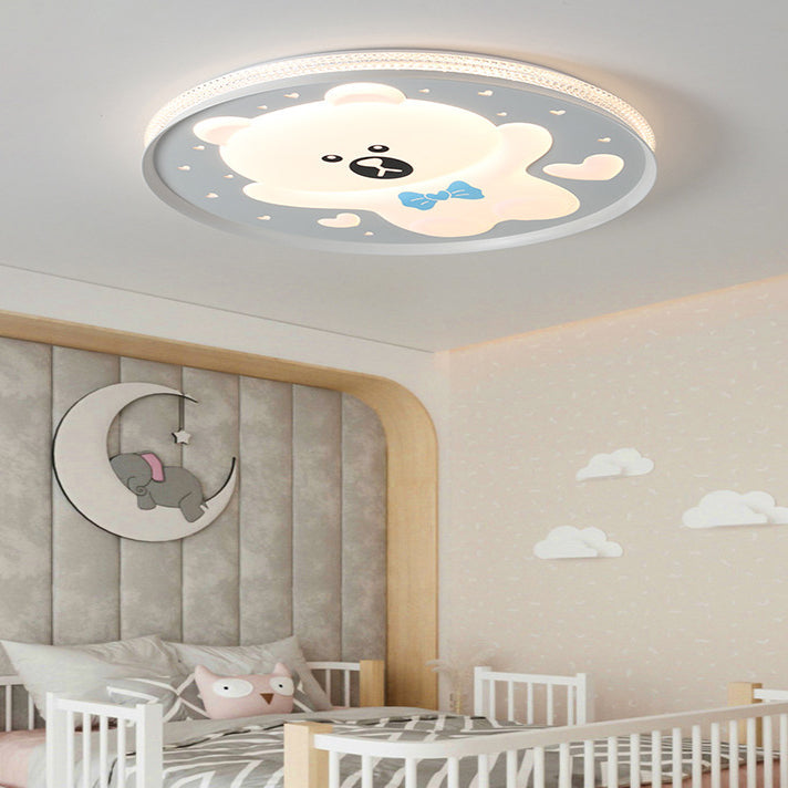Lumendat Contemporary Creative Kids Round Bear Iron Acrylic LED Flush Mount Ceiling Light For Bedroom Lumendat