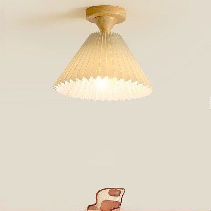 Japanese Simple Log Pleated Umbrella Cone 1-light Semi-flush Mount Ceiling Light