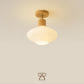 Modern Minimalist Round Lantern Wood Glass 1-Light Semi-Flush Mount Ceiling Light For Living Room