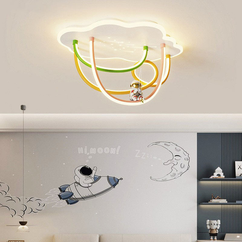 Lumendat Contemporary Creative Cartoon Astronaut Cloud Iron Aluminum Rainbow Curve LED Kids Flush Mount Ceiling Light For Bedroom Lumendat