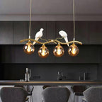 Contemporary Creative Resin Bird Glass Ball Shade 4-light Island Light Chandelier for Living Room BulbSquare