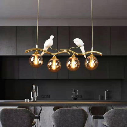 Contemporary Creative Resin Bird Glass Ball Shade 4-light Island Light Chandelier for Living Room