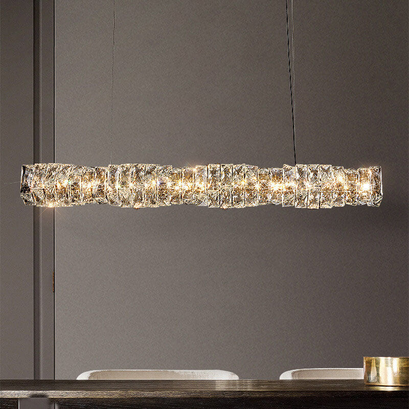 Modern Simplicity Stainless Steel Crystal Strip LED Island Light Pendant Light for Dining Room