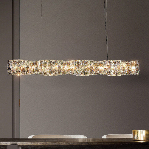 Modern Simplicity Stainless Steel Crystal Strip LED Island Light Pendant Light for Dining Room