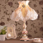 Contemporary Scandinavian Sculpted Floral Resin Iron Metal Fabric 1-Light Table Lamp For Bedroom Lumendat