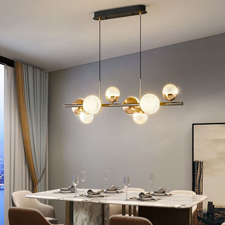 Modern Luxury Acrylic Spherical Iron Rod LED Island Light Chandelier BulbSquare