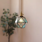 Traditional Vintage Polygonal Brass Stained Glass 1-light Pendant Light for Living Room
