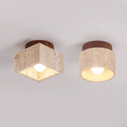 Japanese Wabi-Sabi Yellow Travertine Column Wood 1-Light Semi-Flush Mount Ceiling Light Lumendat
