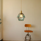Traditional Vintage Polygonal Brass Stained Glass 1-light Pendant Light for Living Room